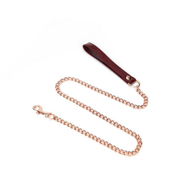Liebe Seele - Wholesale Pet Collar - Dog - Wine Red - Leather Collar with Leash, Rose Gold Metal Hardware