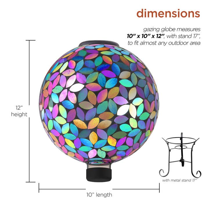 Alpine Corporation - Wholesale Outdoor Ornament/Decor - Alpine Solar Mosaic Leaves Purple Gazing Globe with Stand