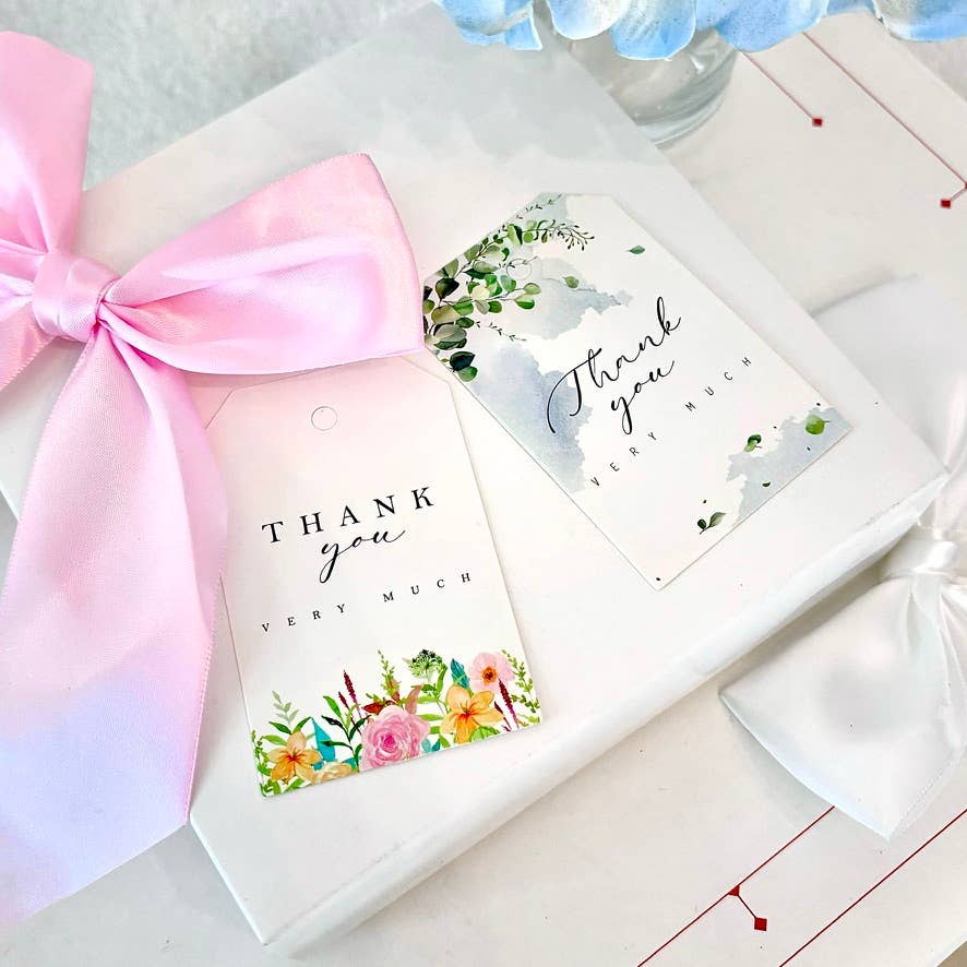 ByHome - Vente Étiquette cadeau - 50 pièces, 3,35 x 2,17" Étiquette MERCI avec fleur de rose et feuilles vertes5