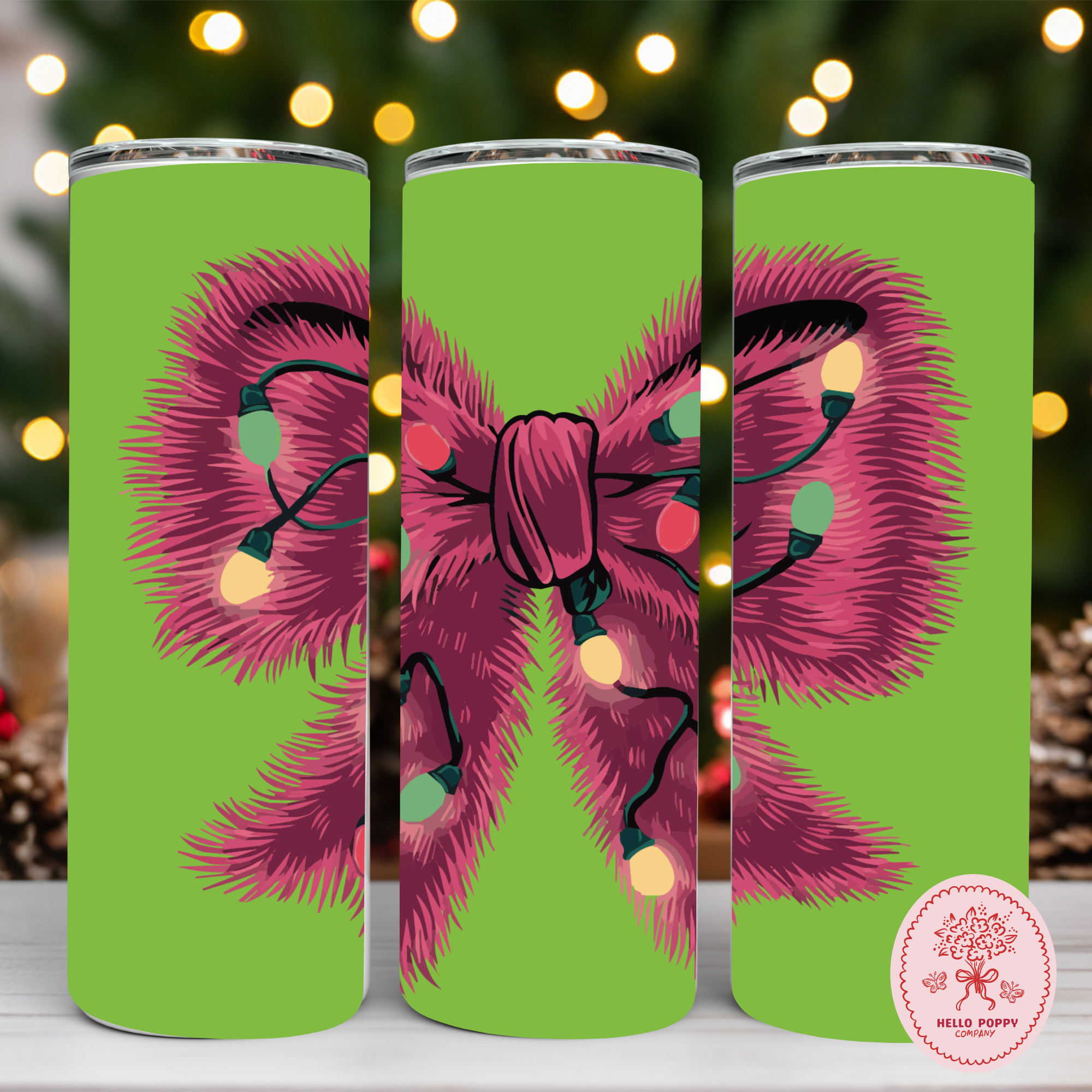 Hello Poppy Company – Großhandel Thermotasse/-becher – Fröhliche und Helle Schleife 20 oz Edelstahl Weihnachtsbecher0