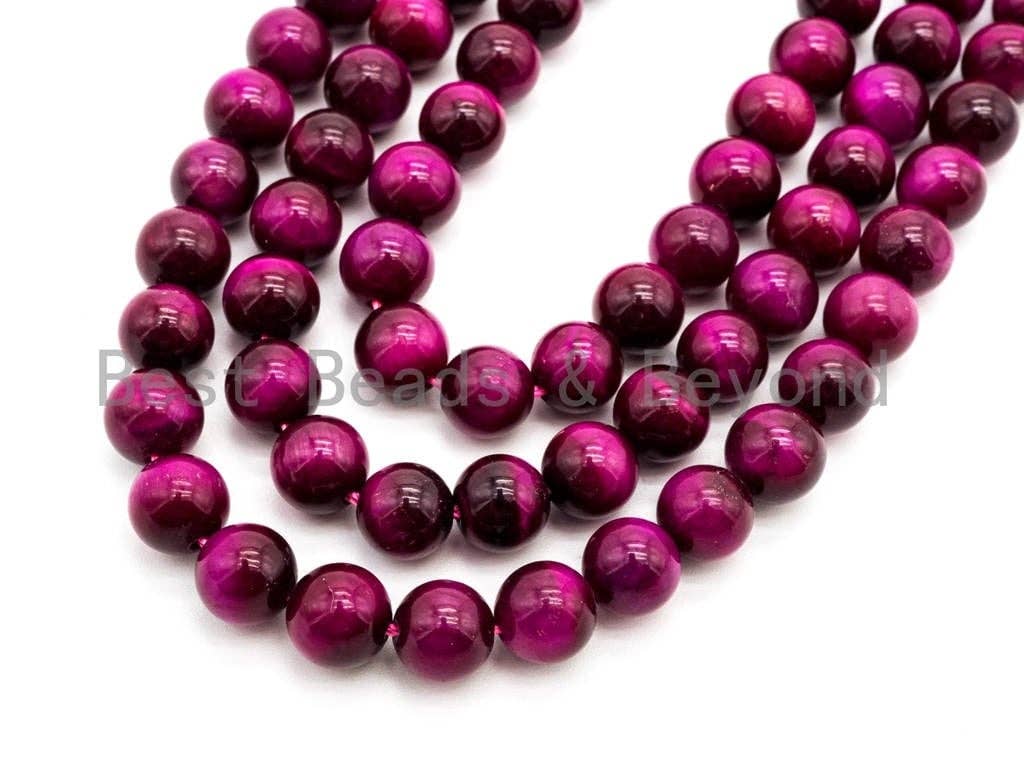 BestBeads&Beyond - Wholesale Beads - High Quality Natural Fuchsia Tiger Eye Round  Beads,4mm/6mm/8mm/10mm/12mm/14mm Round, Fuchsia Tiger Eye, 15.5'' Full strand, SKU#U650