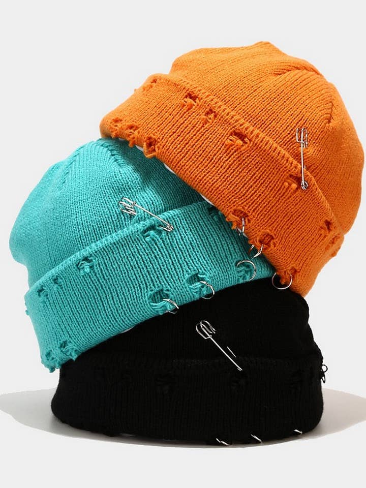 CWAH3168_NEW STYLE IRON RING PIN HOLE WOOL KNITTED HAT for wholesale by NINEXIS
