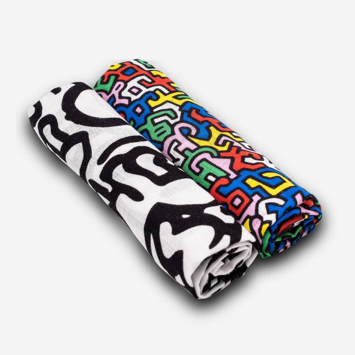 ETTA LOVES x KEITH HARING PAÑUELOS DE MUSELINA 2-PACK - para bebés de 0 a 4 meses y mayores de 5 meses para venta al por mayor de Etta Loves UK