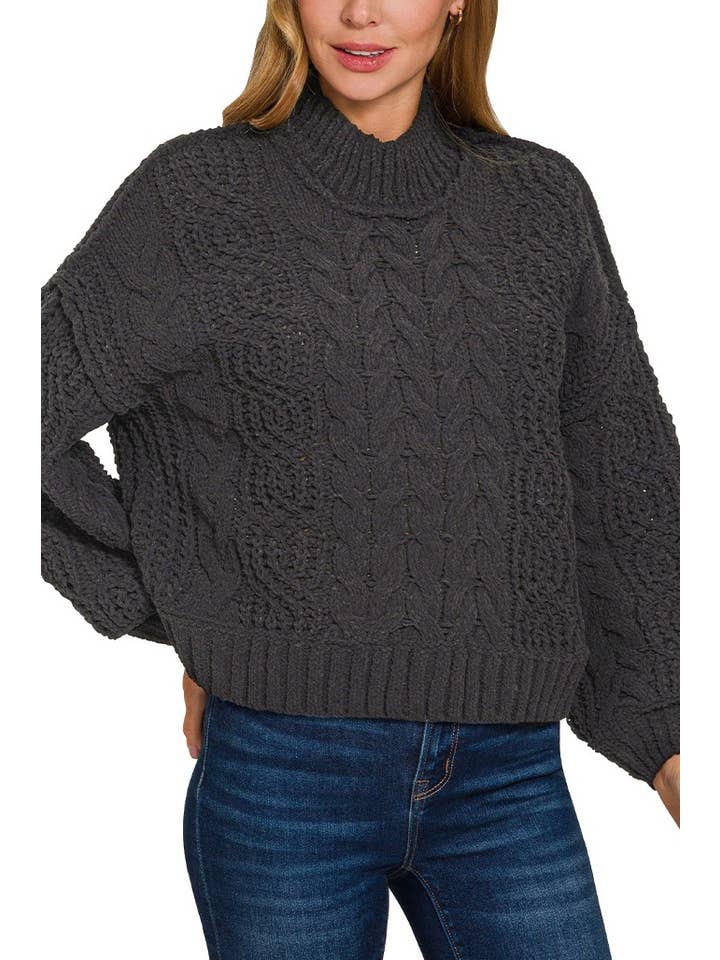 BLACK Cable Knit Sweater for wholesale on Faire