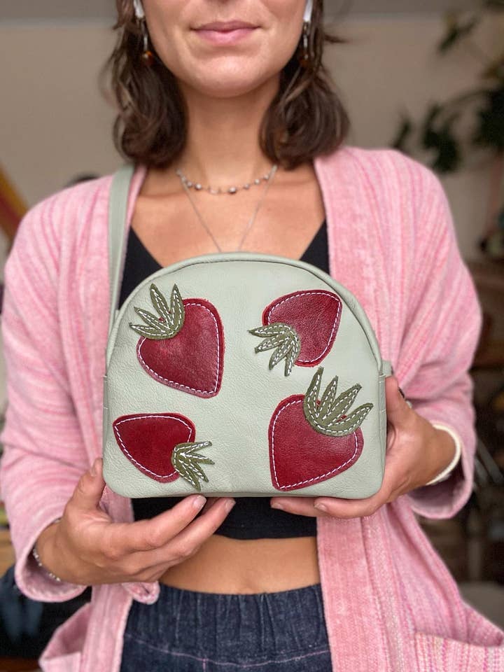 Leather Sling - Strawberry Print for wholesale by Grooves & Grain