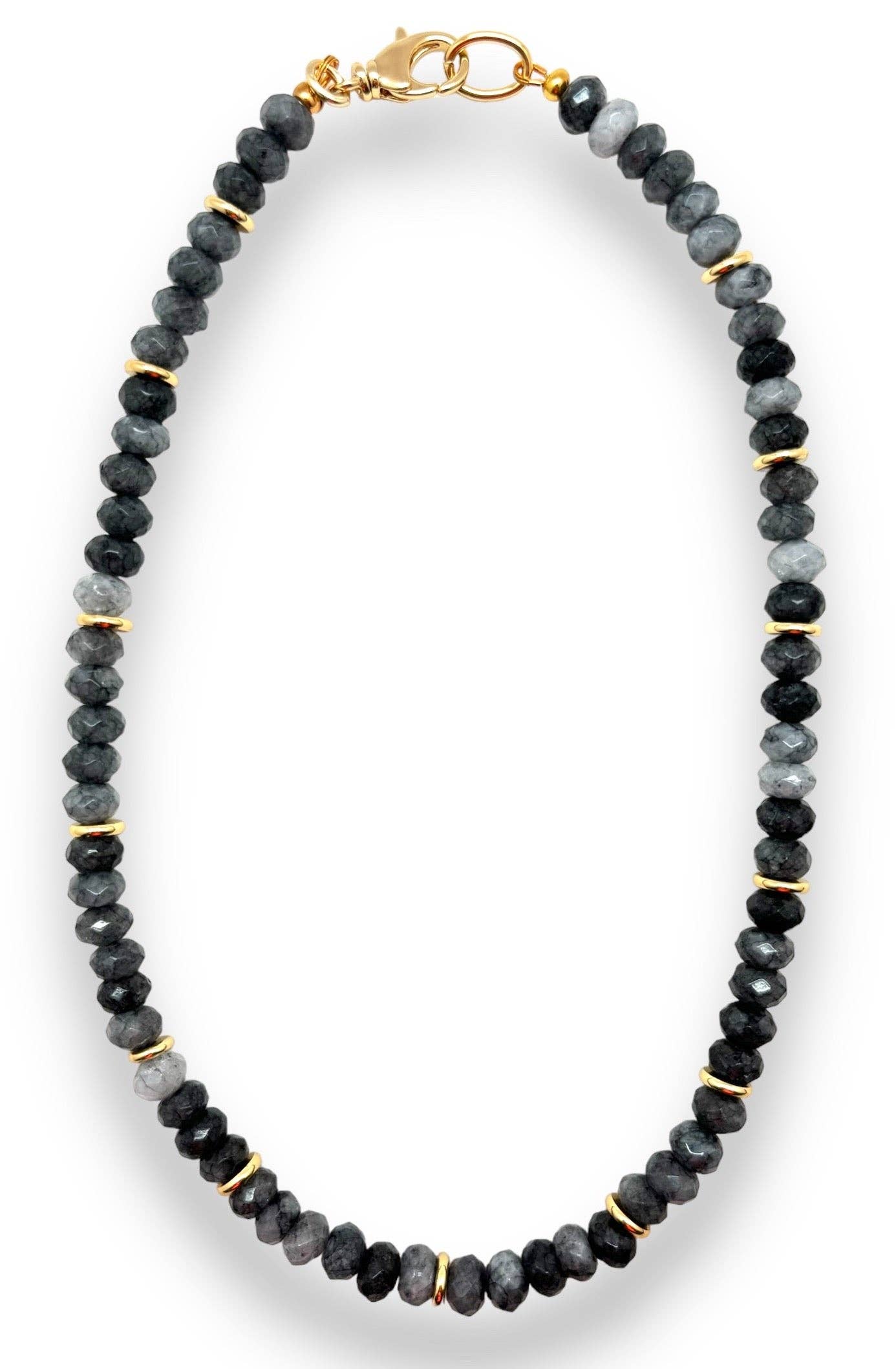 Shiver + Duke - Wholesale Beaded/Pearl Necklace - Grey Jade Beaded Necklace