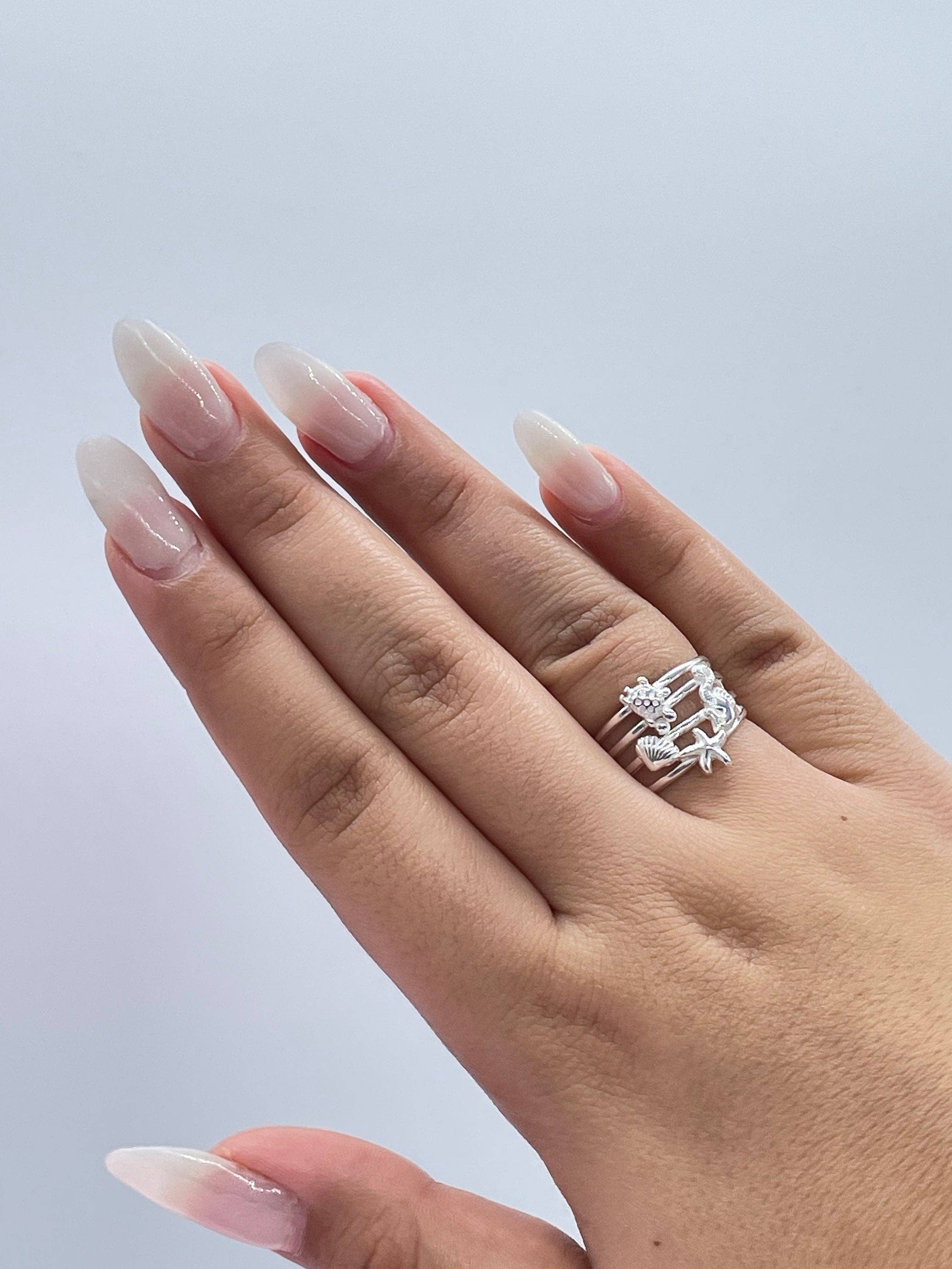 Milie - Wholesale Band/Stacked Ring - 925 Sterling Silver Ocean Themed Ring With Stamped Seahorse,3