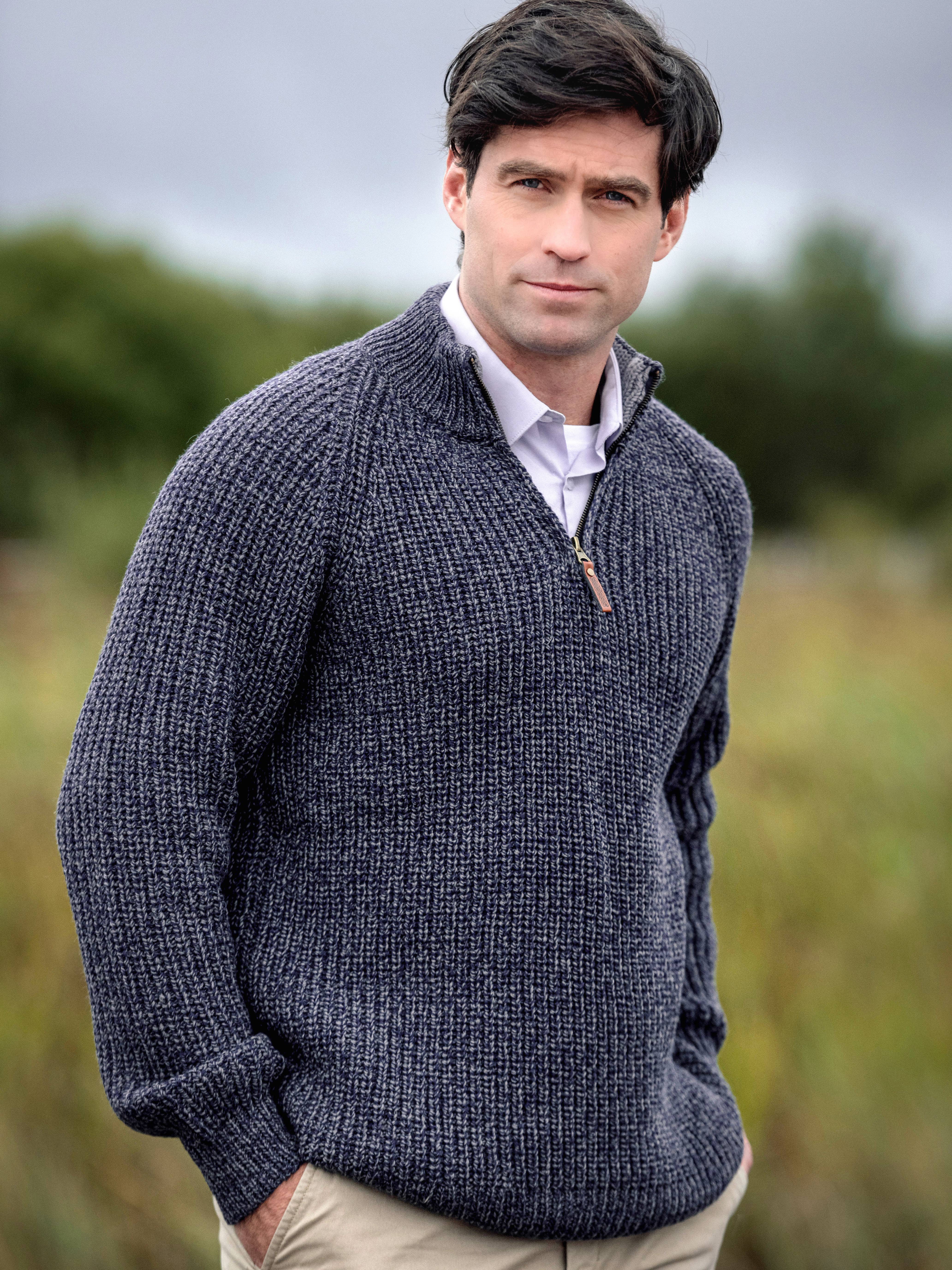 【OUNCE】handmade half knit Wholesale FISHERMAN RIB HALF ZIP SWEATER X761 for your store