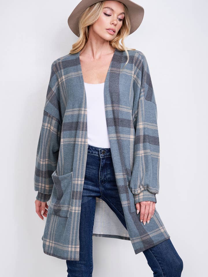 Phil Love - Wholesale Kimono - Women's - T872F02 - Preppy Plaid Loose-Fit Women's Kimono Cardigan1