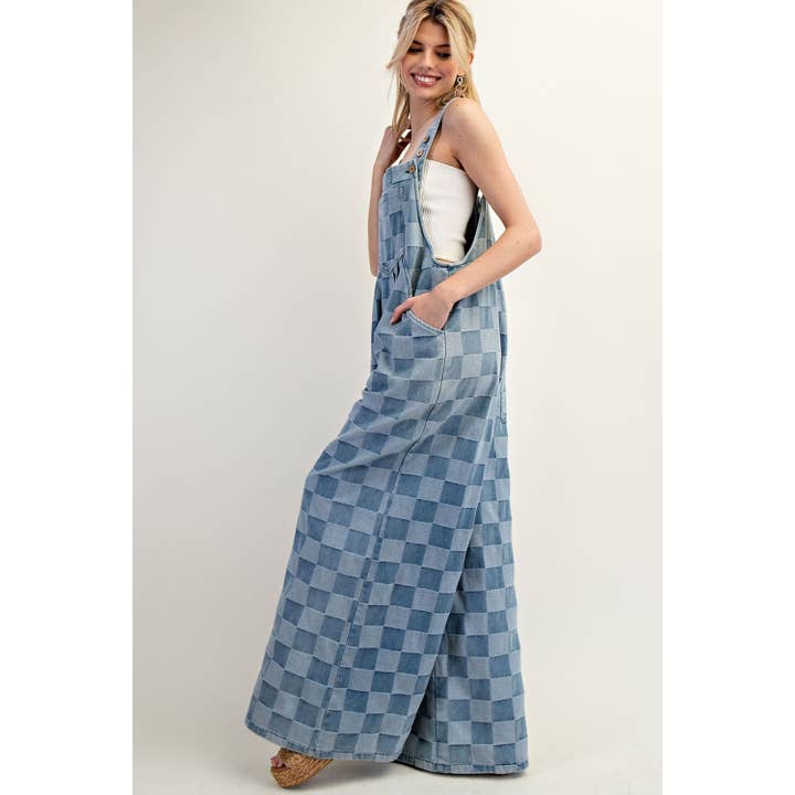 DENIM Mineral Washed Checker Print Overall for wholesale on Faire2