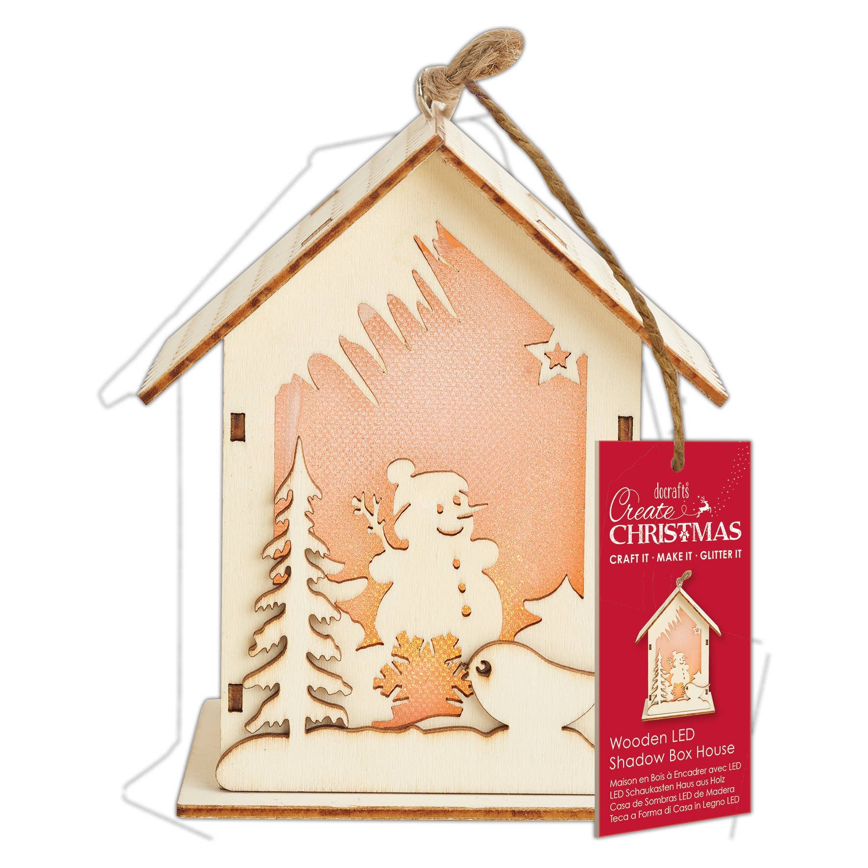 West Design Products UK – wholesale Christmas decoration – Create Christmas Wooden LED Shadow Box House, Snowman0