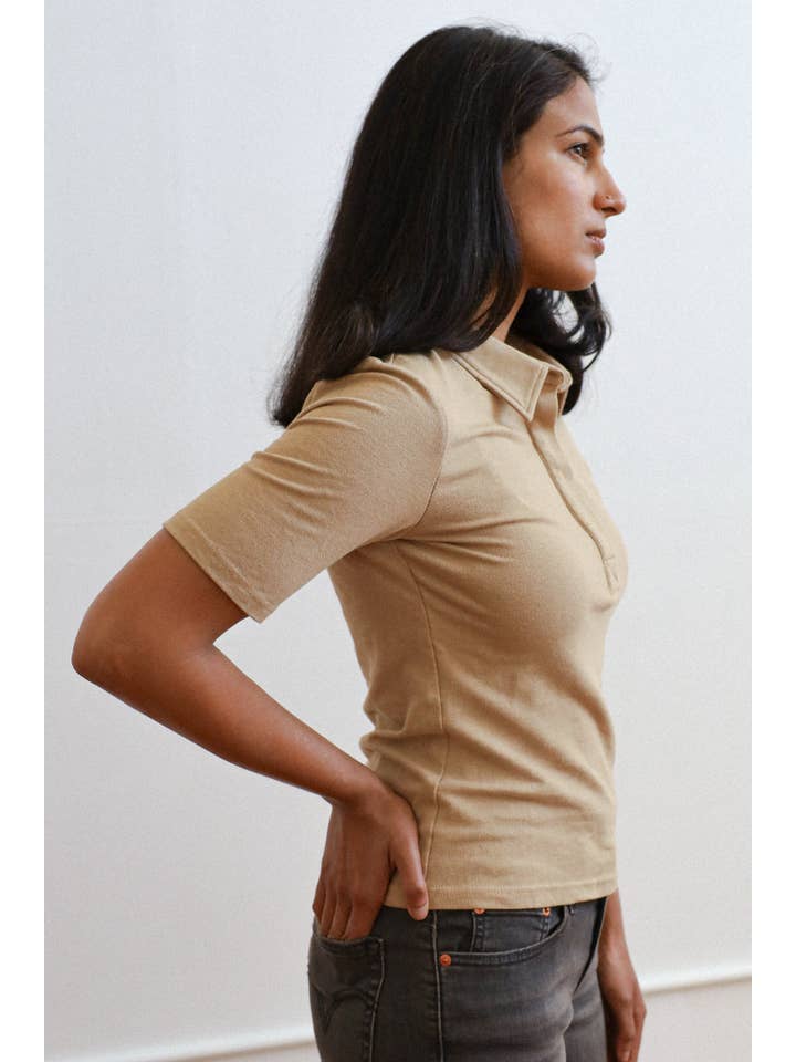 Orejas - Wholesale Polo - Women's - Mid-sleeves Hemp Pique Polo Shirt