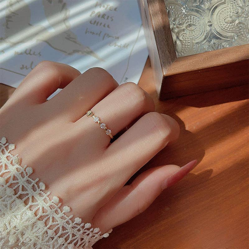 Perimade & Co. LLC - Wholesale Multi-Stone Ring - Dainty Gold Heart Open Stacking Ring in 925 Sterling Silver3