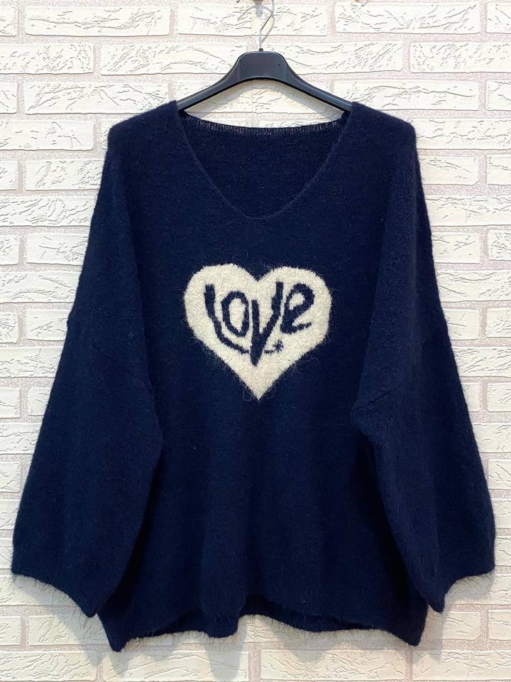-Ref. 21633 maglia di lana collo a v, oversize, con "love" per la vendita all'ingrosso da parte di Ling