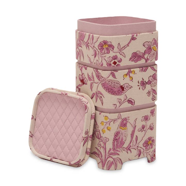 BLOCK PRINTED JUBAKO BOX - LILAC ROBIN PEONY  for wholesale by Craft Boat