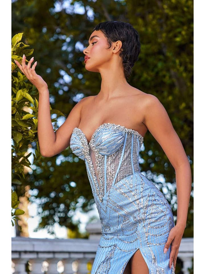 Tux-USA® - Wholesale Gown - Women's - Strapless Glitter Printed Gown & Overskirt4