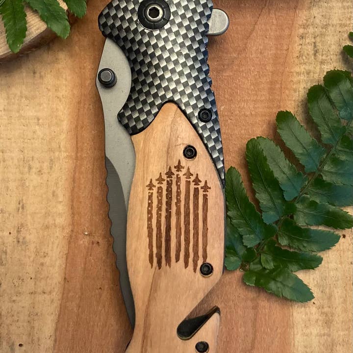 Air Force Jets Knife for wholesale by Quail Tail Laser Art