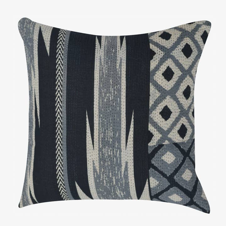 Monotone Ikat Handmade Kantha cushion - Monotone Black for wholesale by Maison Mieko