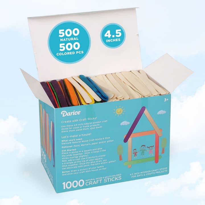 The Toy Group - Wholesale Craft Supplies - Darice 1000 Pcs Popsicle Stick, 4.5" Combo Wood sticks1