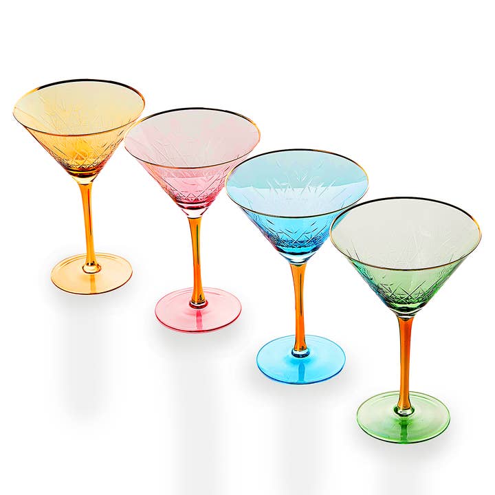 The Wine Savant / Khen Glassware - Wholesale Cocktail/liquor glass - Gold Rimmed Crystal Martini Glasses 10 oz, Set of 4 Classic3