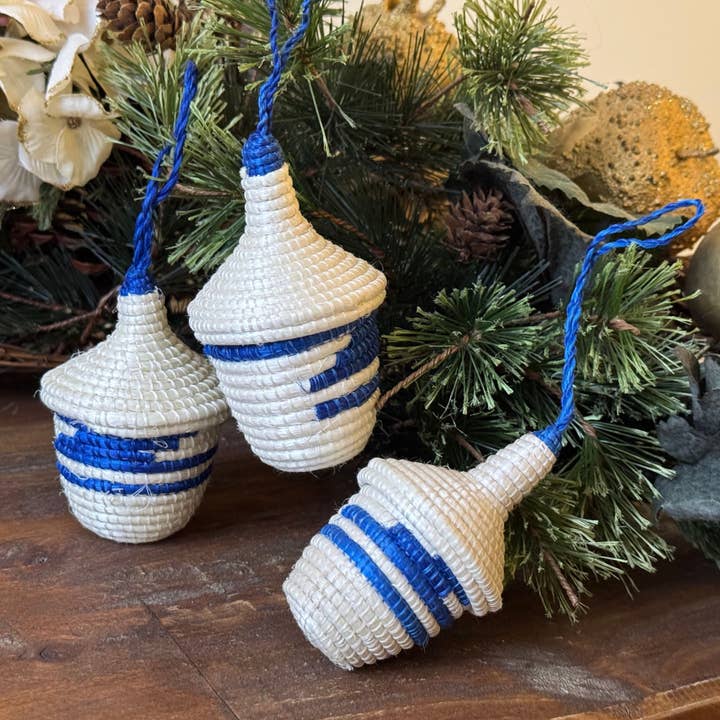 Rwanda Woven Basket Shaped Ornaments - Blue (SINGLE UNIT) for wholesale by Global Crafts