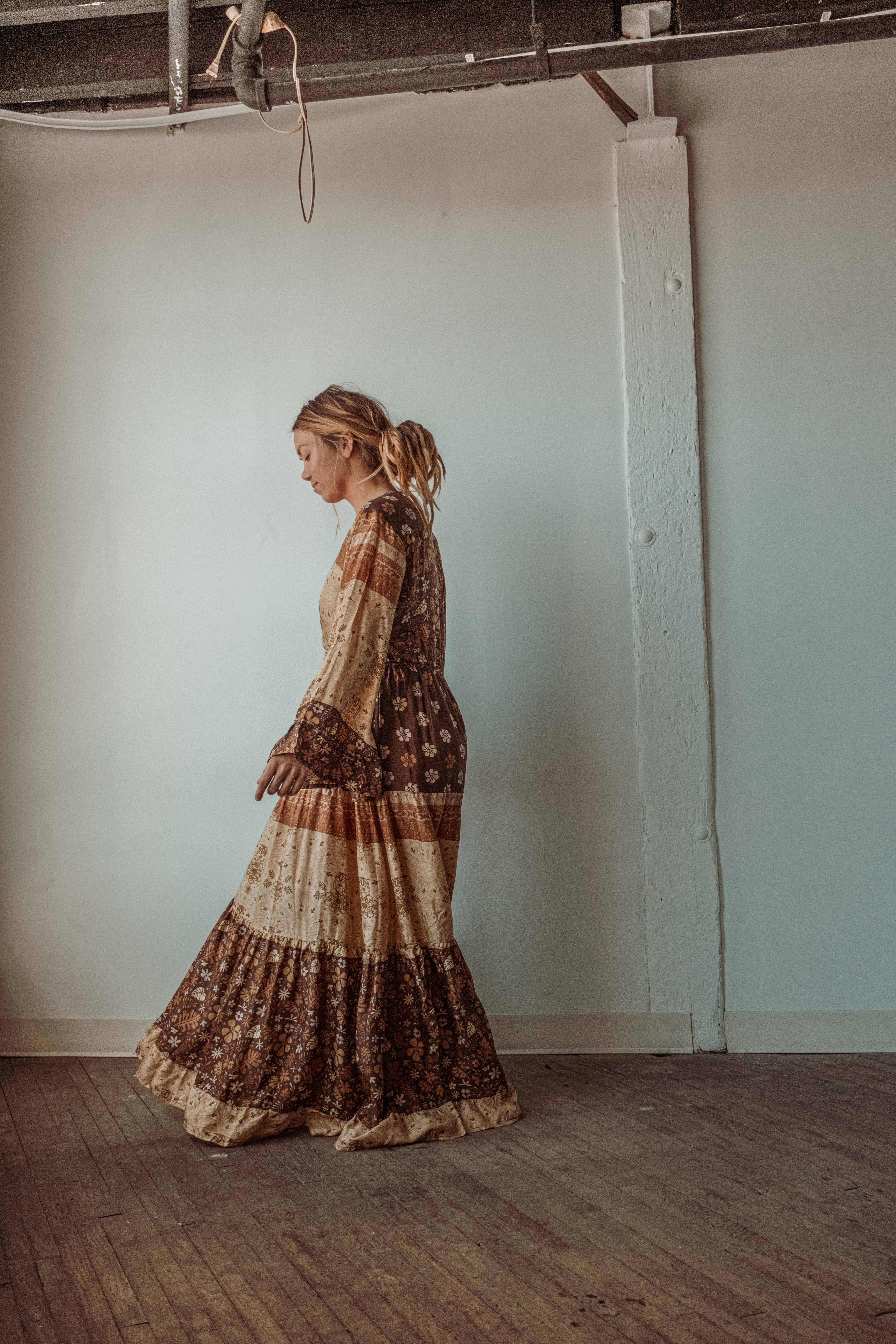 Gardenbelle Shop – wholesale Dress – Women's – Boho Hippie Maxi Dress, Earthy Solstice Bell Sleeve Dress10