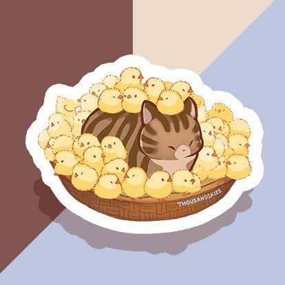 Autocollant en vinyle Le gardien des poussins - Chat tabby pour la vente par Thousand Skies