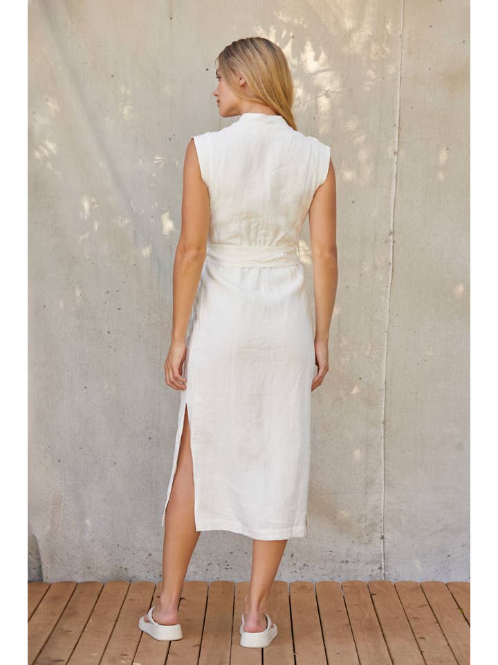 WHITE CD9403 - Lelina Wrap Linen Midi Dress for wholesale on Faire
