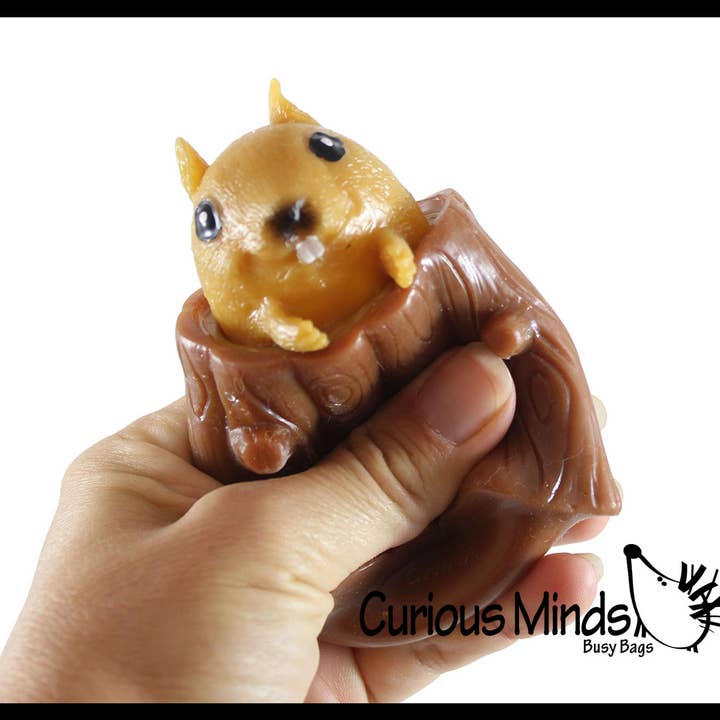 Curious Minds Toys - Wholesale Squishy Toy - Kids & Baby - 1 Squirrel in Stump - Adorable Pop Up - Cute Squeeze Toy - F4
