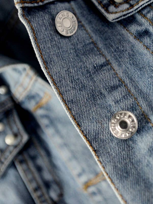 BLUE Long Sleeves Split-Joint Lapel Denim Jackets for wholesale on Faire