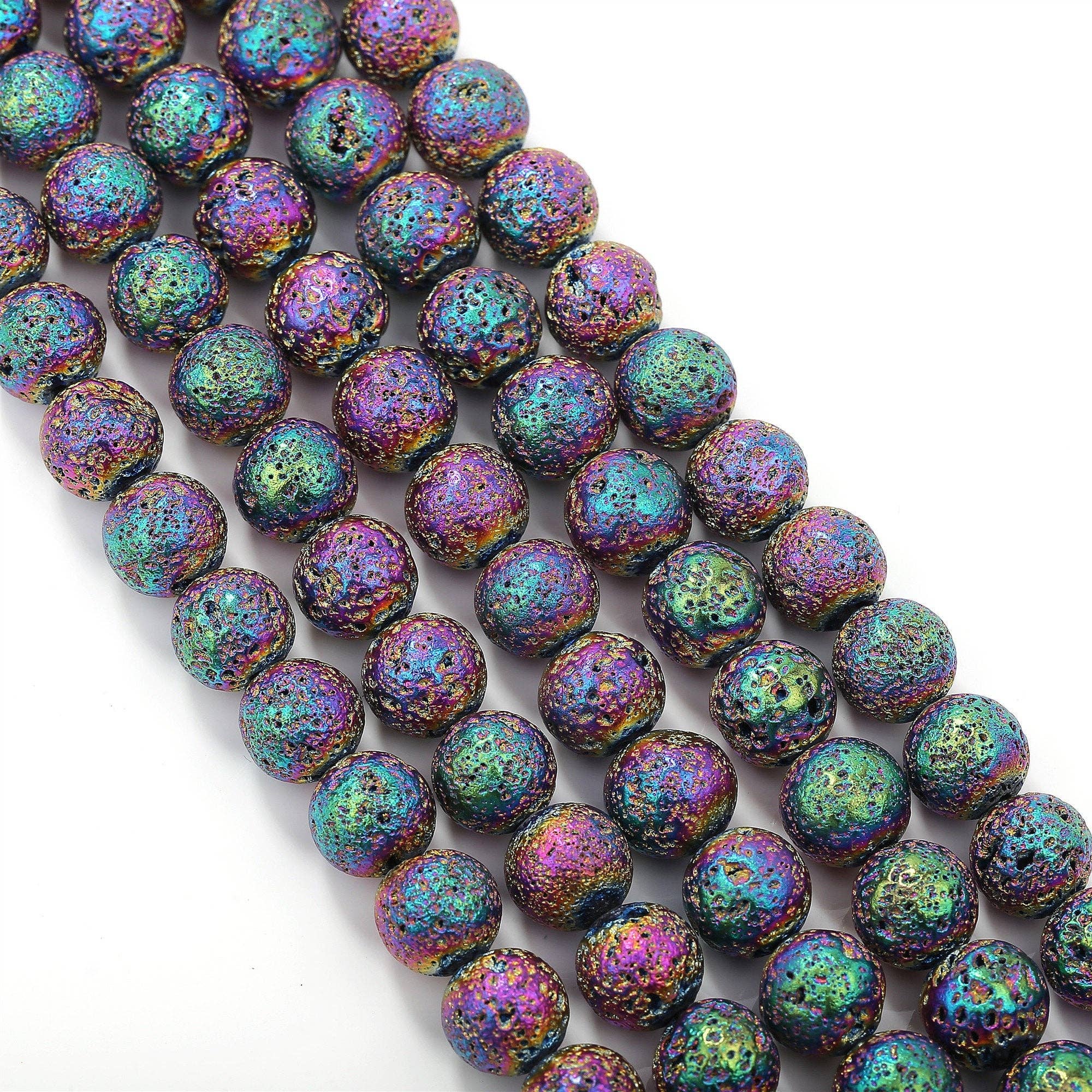 CRCBEADS - Wholesale Beads - Rainbow Coated Lava Rock Stone Beads 6mm 8mm 10mm 15.5" Strand0