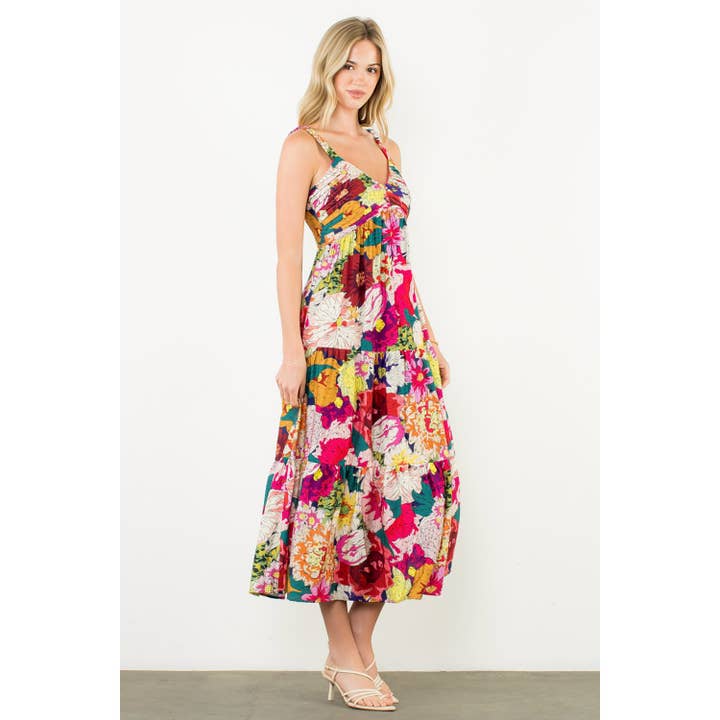 FUSCHIA Floral Strap Tiered Maxi Dress for wholesale on Faire1