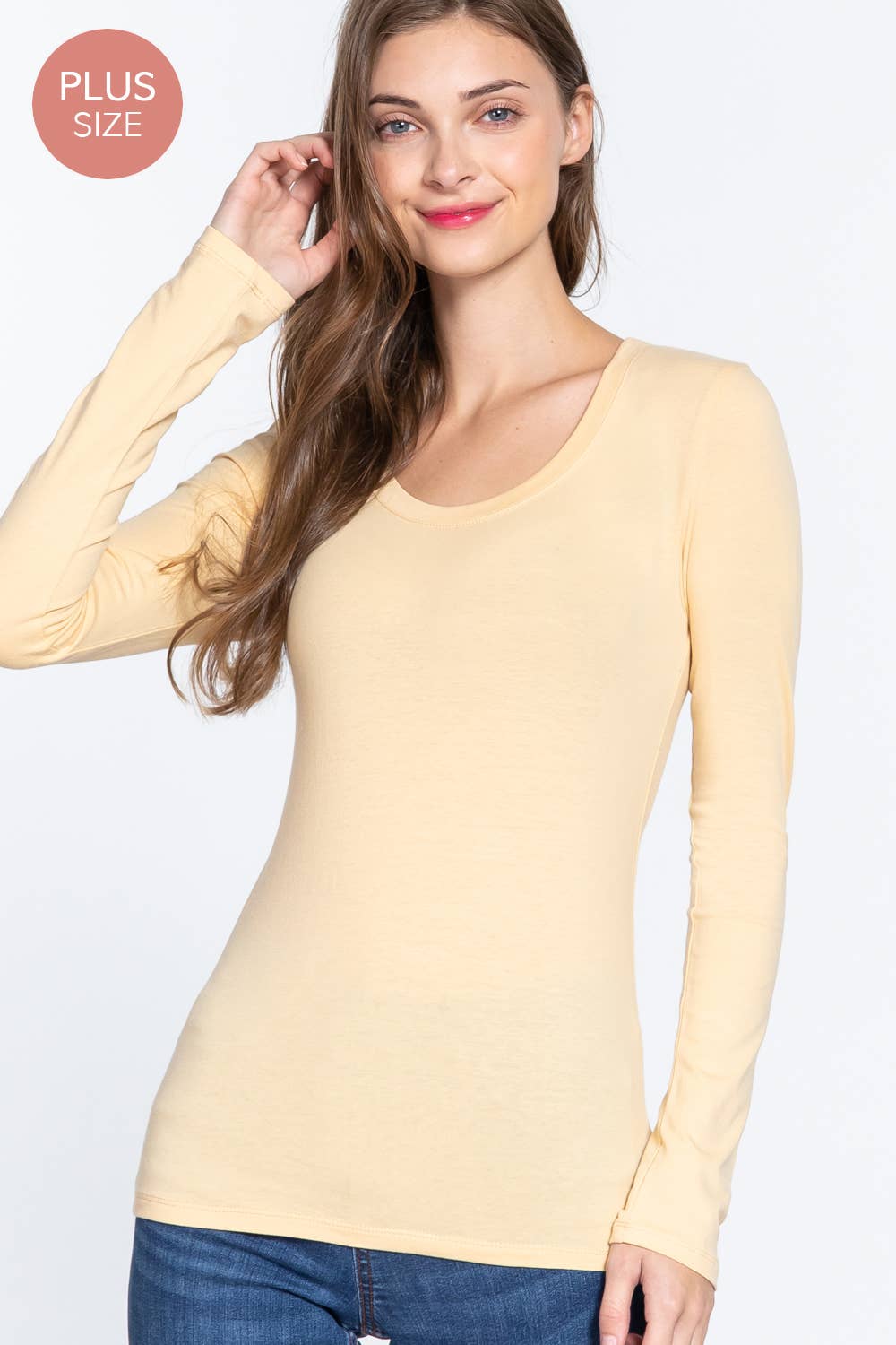 Active Basic | Active USA - Wholesale Knit Top - Women's - [PLUS SIZE] Long Sleeve Scoop Neck Top37