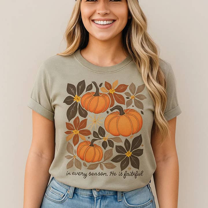 In Every Season He Is Faithful T-Shirt, Fall Graphic Tee for wholesale by Soleinspire