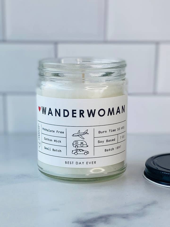 Wanderwoman Candle for wholesale by Rambling Caravan