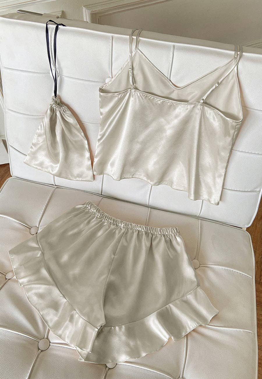 Anna Kaci Wholesale - Wholesale Lounge Set - Women's - Satin Tank and Ruffle Hem Shorts13