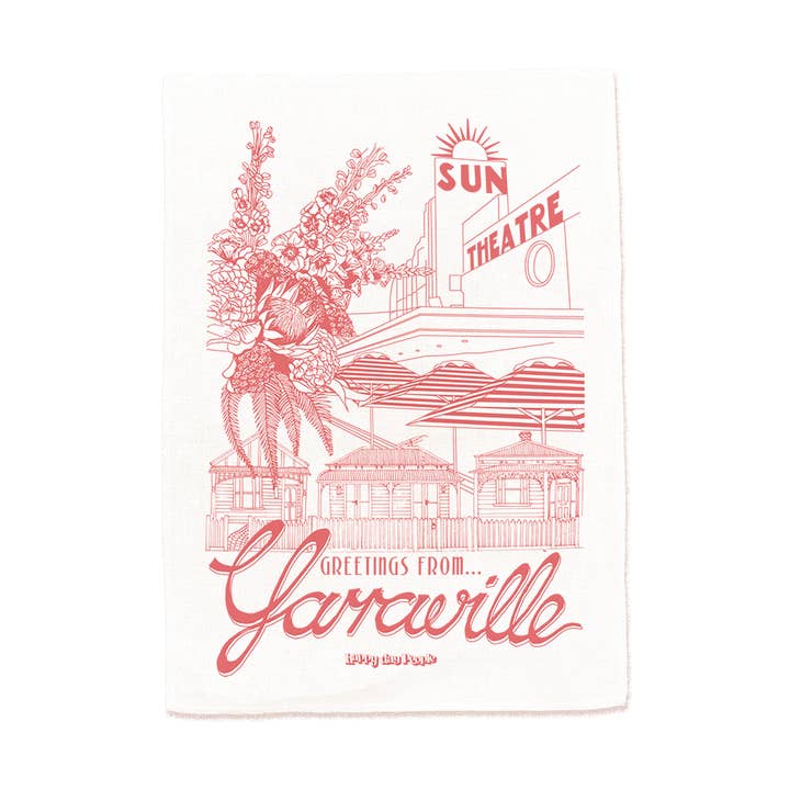 Torchon en coton imprimé Greetings from Yarraville pour la vente par Happy Day People