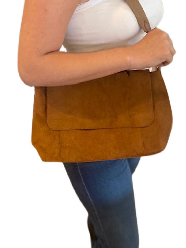 Faux Suede Envelope Crossbody Shoulder Bag for wholesale by Embellish Your Life