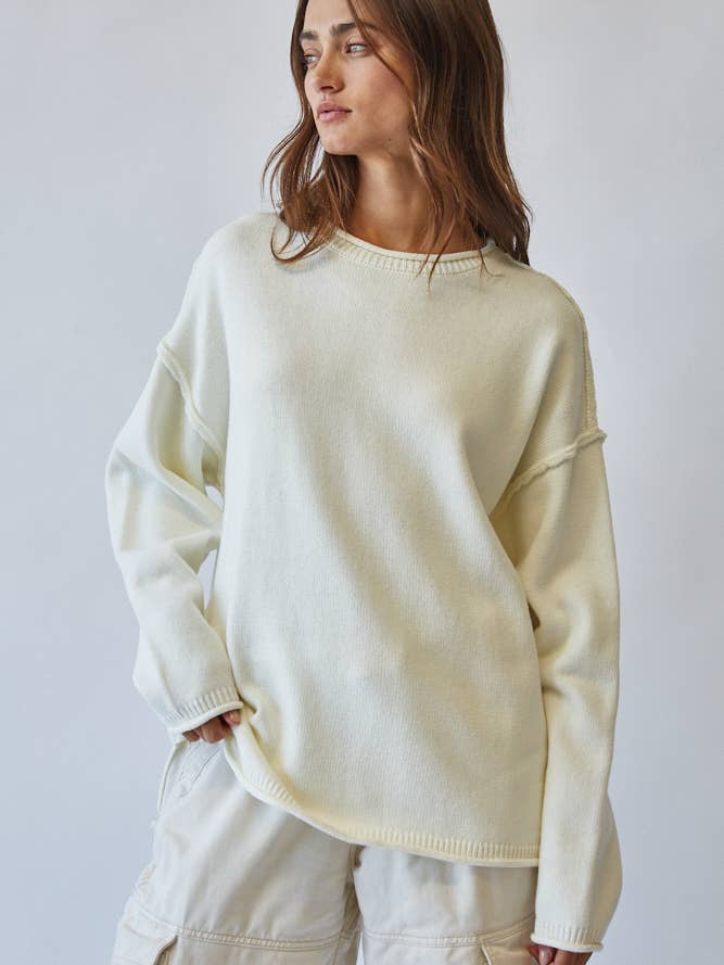 JSW2828-IVORY-Inside Out Roll Neck Pullover Sweater for wholesale by Creamon