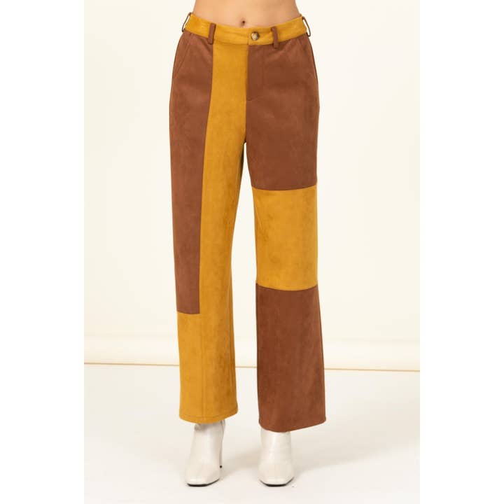 HYFVE - Wholesale Pants - Women's - Faux Suede Color Block Pants