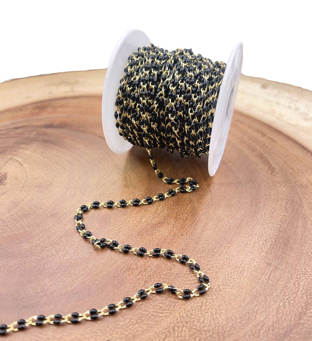 Beads Creation - Wholesale Link & Chain Necklace - Multi color Enamel Rolo Cable Paperclip Chain by Foot, CH3157