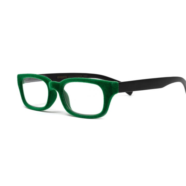 Sydney Green Velvet Reading Glasses, Matte Black Temples for wholesale by eyejets