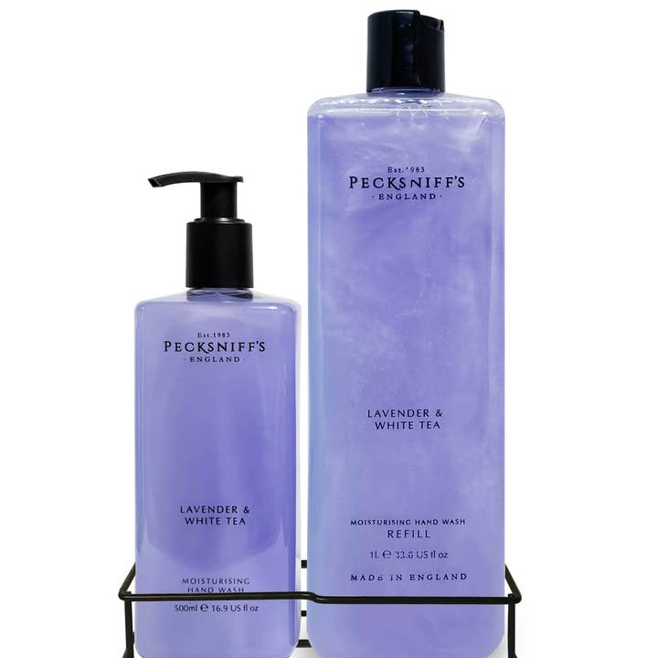 Pecksniffs Classic lavendel & hvid te fugtgivende håndvask 500ml/16.9 Fl oz og håndvask Refill 1L/1000ml, 33.8 Oz for engroshandel hos Prestige Beauty Boutique