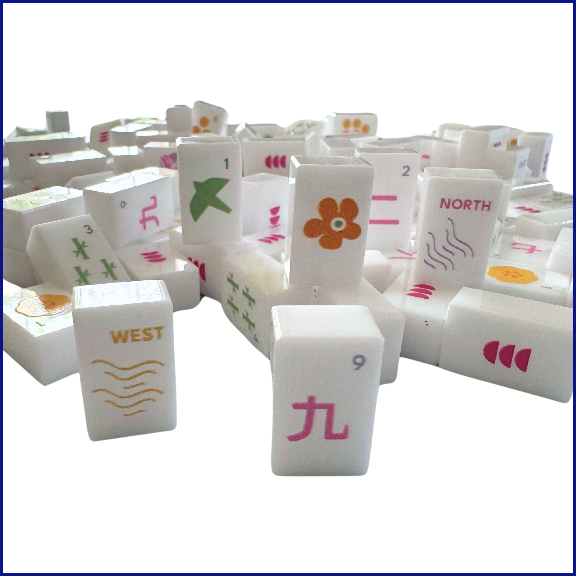 Morningside Mahjong - Venta al por mayor Juegos de mesa - Azulejos de Viaje de Arte en Relieve en Caja de Acrílico con Dados7