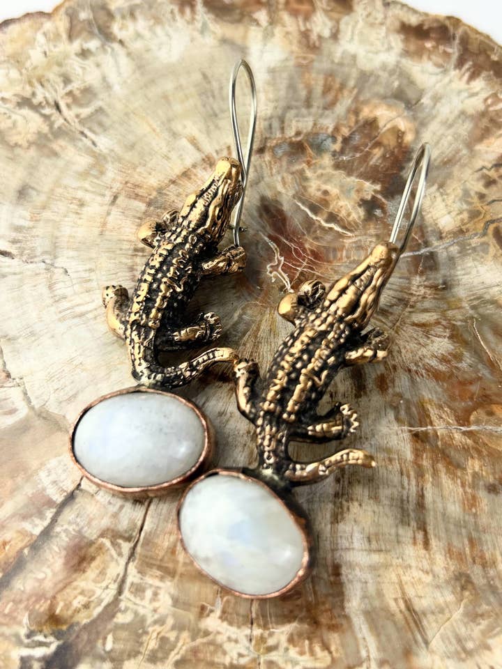 Crocodile Moonstone Earrings for wholesale by Nidalu Handmade