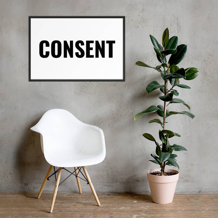 Consent White Framed Poster for wholesale by Lady Liberty & Co.