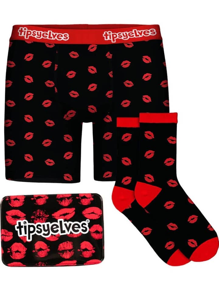 Tipsy Elves - Wholesale Underwear - Men's - Men's Kiss Attack Boxers & Socks Valentine's Day Gift Set