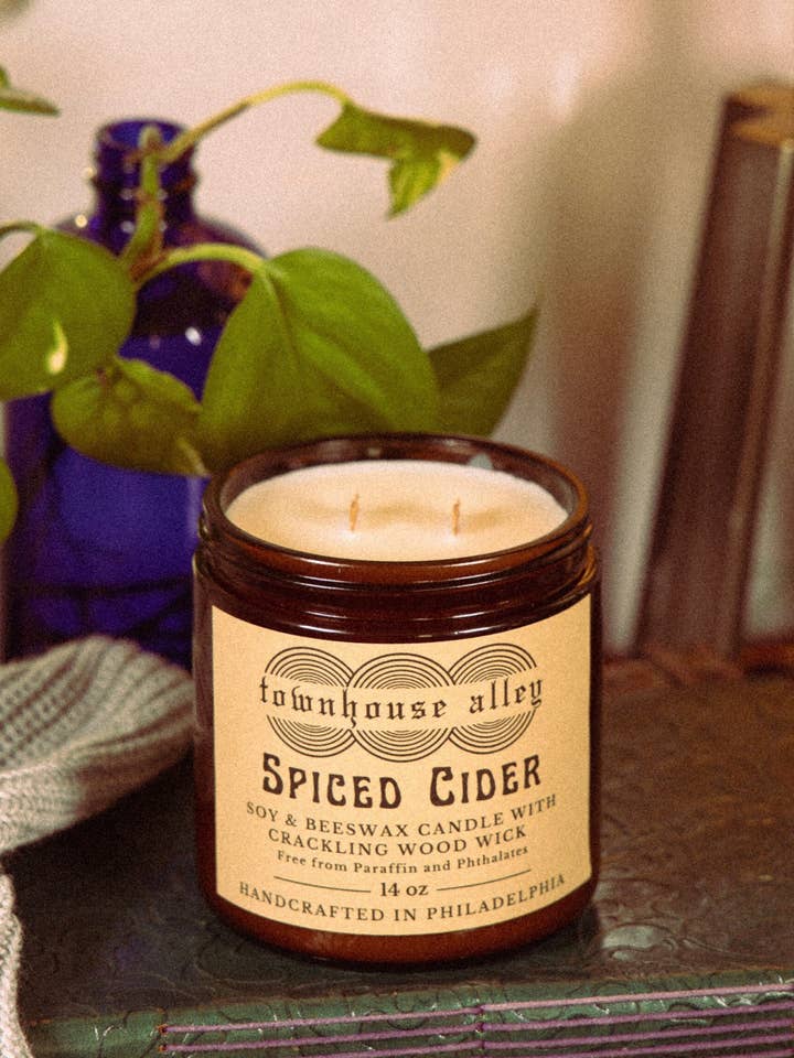 Spiced Cider Soy & Beeswax Candle With Crackling Wood Wick for wholesale by Townhouse Alley
