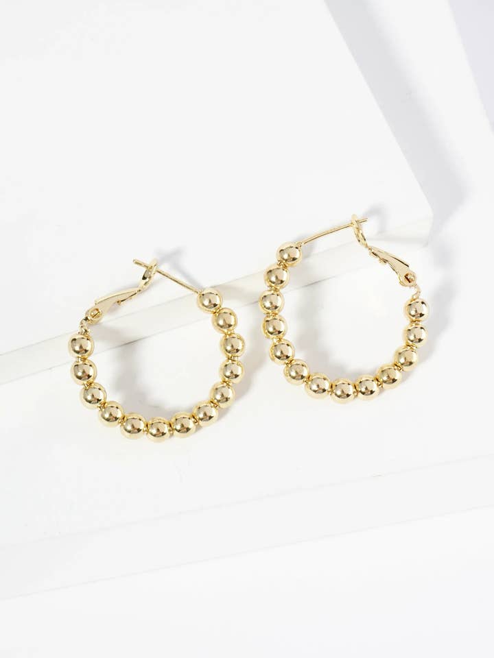 18K Gold Dipped Brass Ball Beaded Hoop Earrings for wholesale by Wild Honey