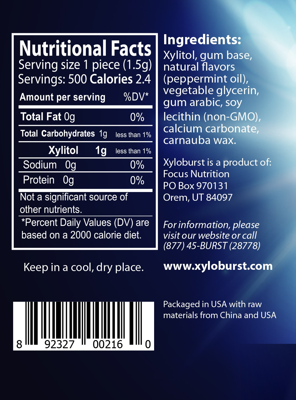 Focus Nutrition - Wholesale Chewing Gum - XyloBurst Sugar Free Xylitol Peppermint Gum 100 ct. Jar1